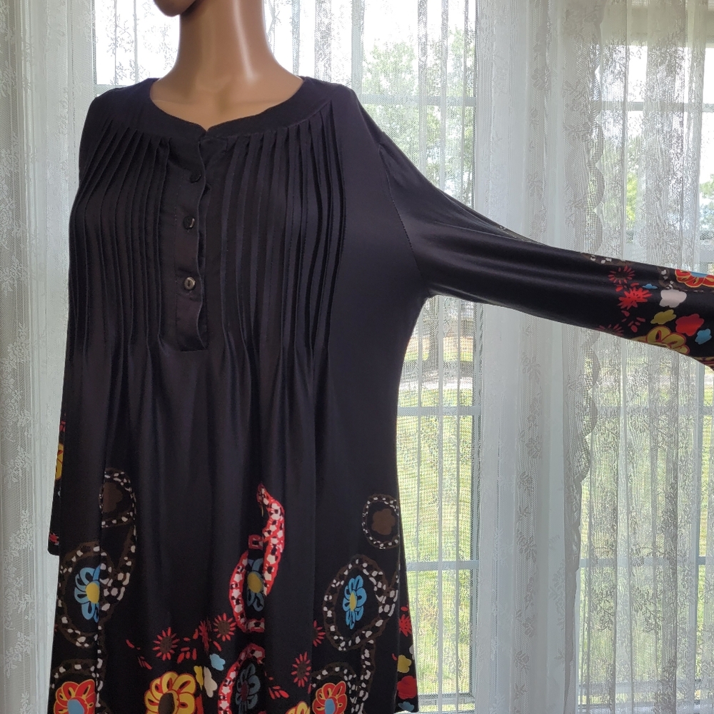 Tunic black with Bright Flowers xl - Picture 3 of 8